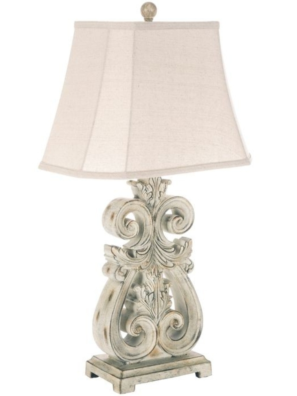 Set of Ornate Cream Table Lamp with Distressed Ivory Base - Home Accents